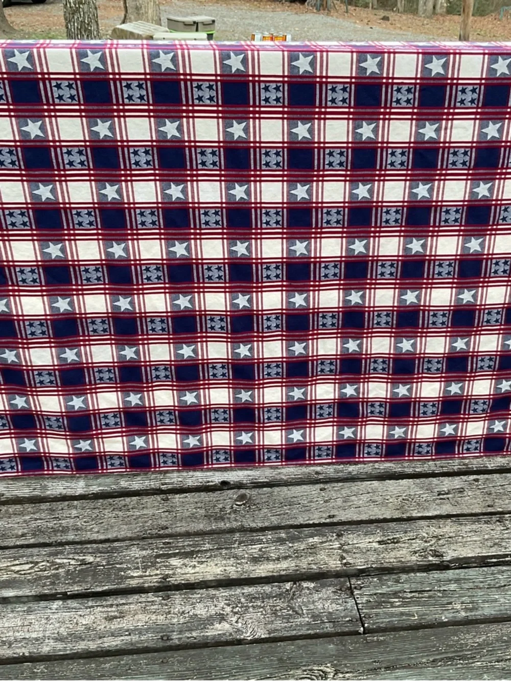Pampered Chef Red white blue Star Plaid Cotton Tablecloth 4th July USA 58”by 80” - Picture 6 of 6